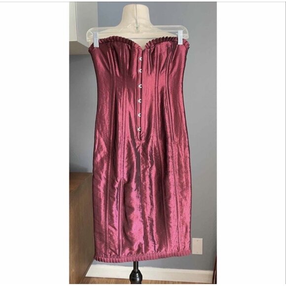 SEDUZIONI DIAMONDS Strapless Corset Lace-up Back Dress Runway Fall 07 Burgundy 2